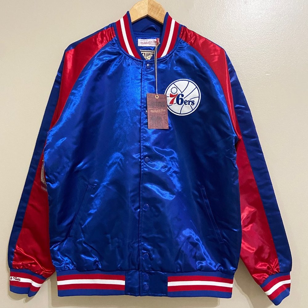 Mitchell & Ness NBA Philadelphia 76ers Retro Satin Bomber Jacket Men XL $110